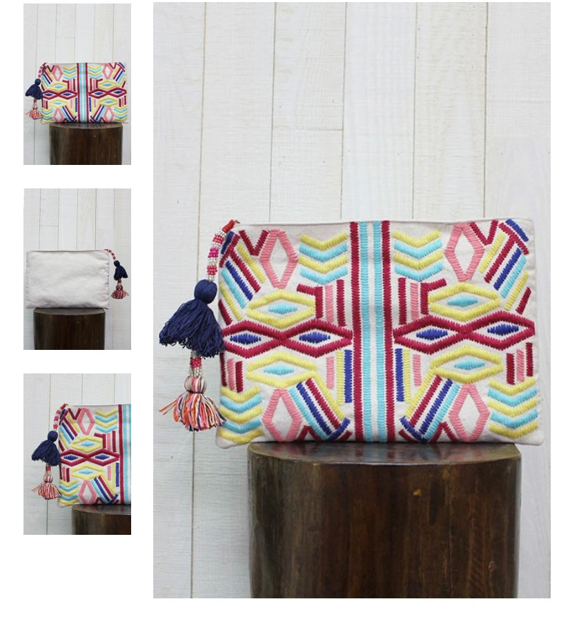 Multi Colored Embroidered Clutch Bag by Lovestitch - Freebohochic