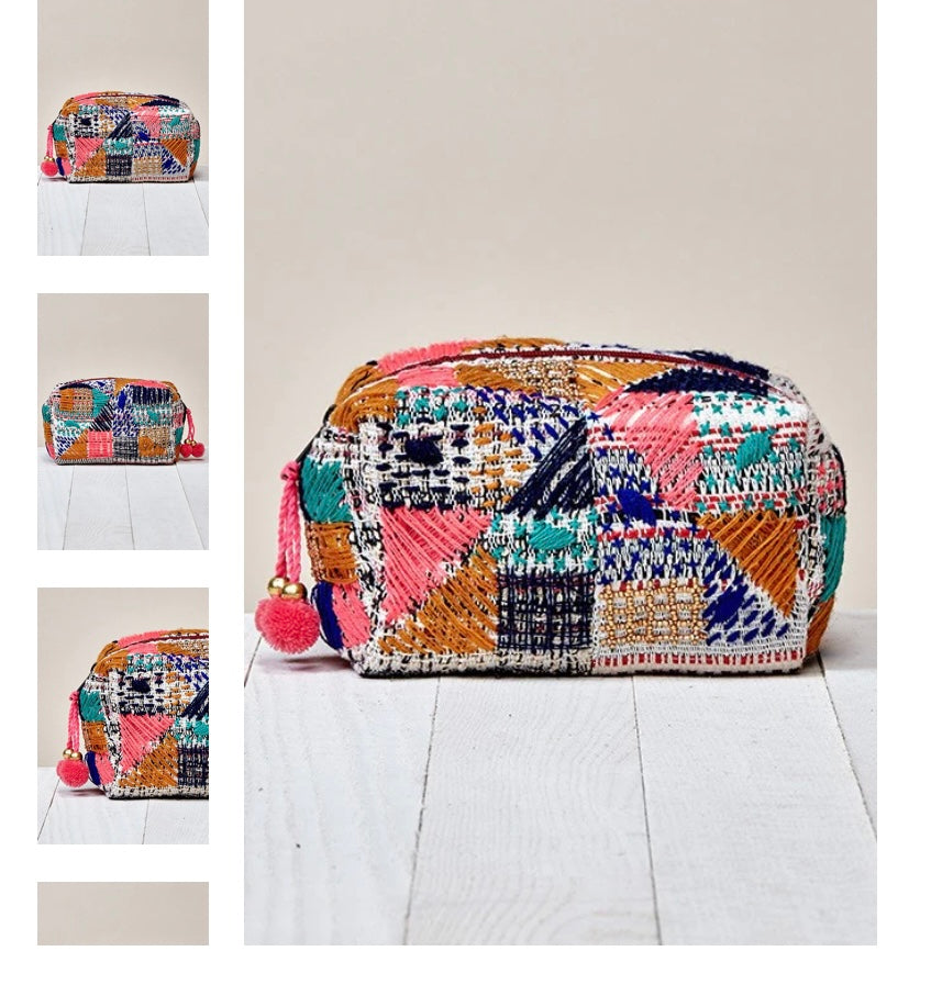 Multi Beaded Embroidered Make-up Bag by Lovestitch - Freebohochic