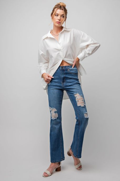 Denim Washed Strecth Pants - Freebohochic