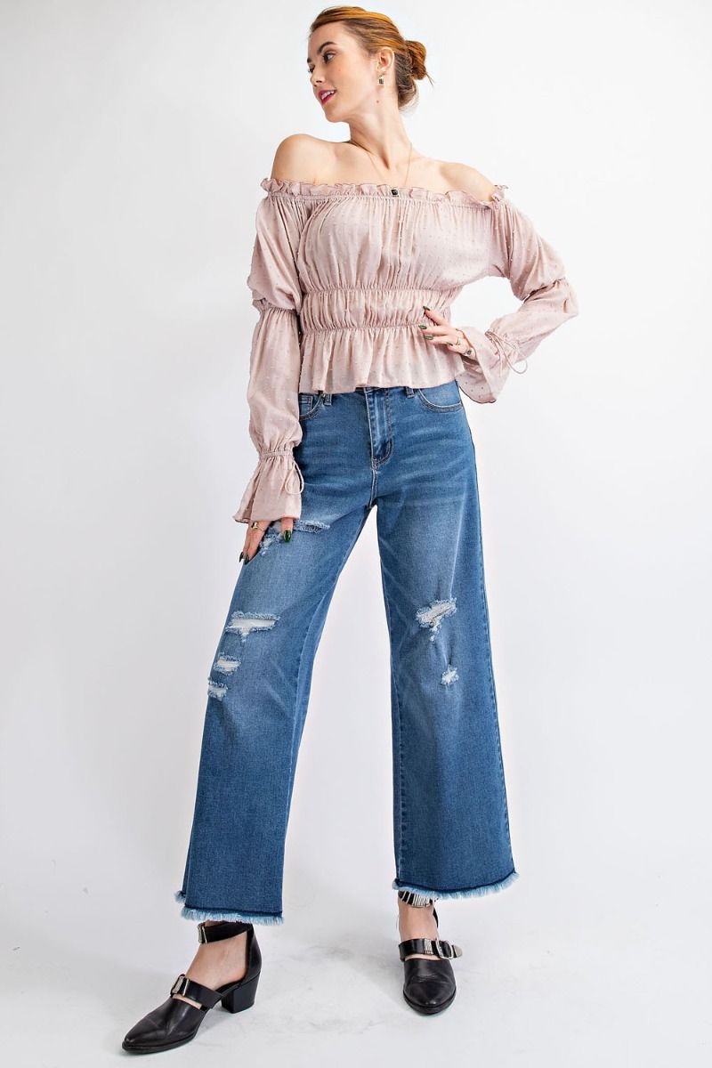 Off Shoulder Rouch Latte Top - Freebohochic
