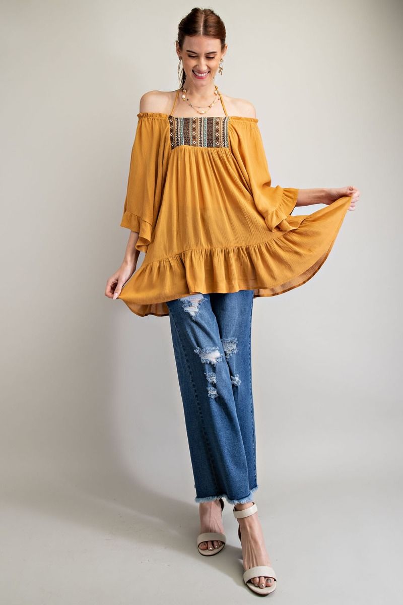 Boho Chic Top with Bell Shape Sleeves - Freebohochic
