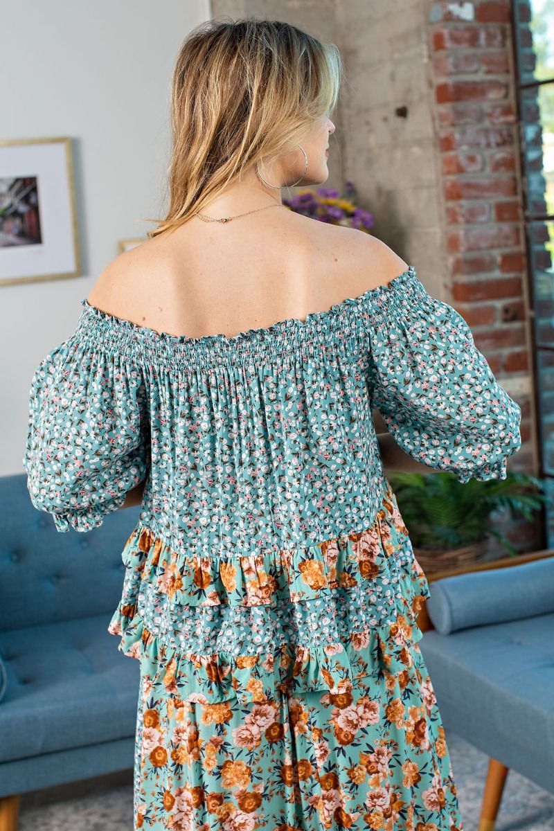 Off Shoulder Flowery Top - Freebohochic