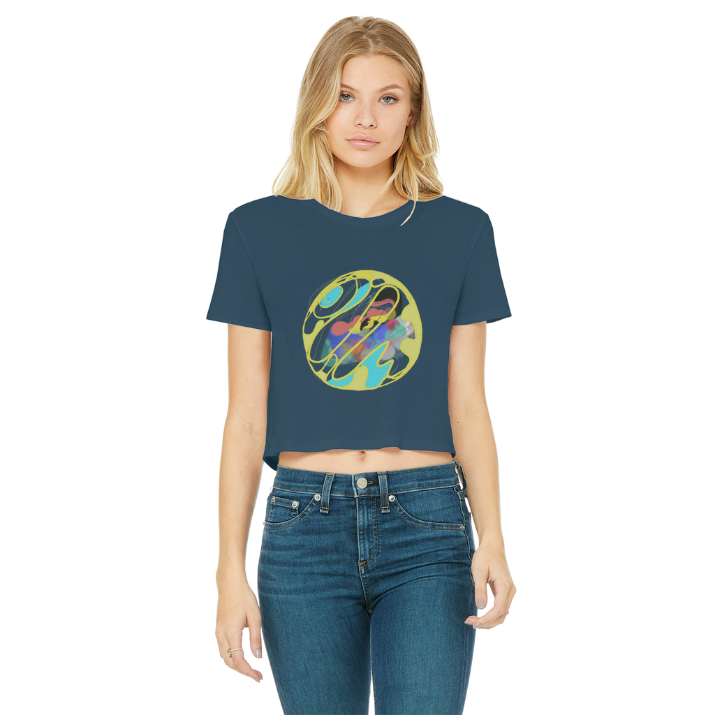 Boho in Circle Classic Women's Cropped Raw Edge T-Shirt - Freebohochic